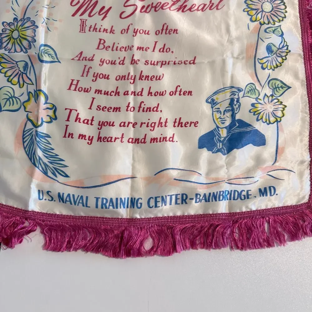 Vintage WWII Sweetheart Pillow Cover U.S. Naval Training Center Bainbridge 19x10
